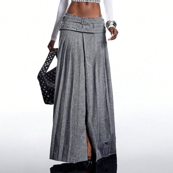 Grey Casual Women's Elegant Pleated Party Skirt - Picture 6 of 6